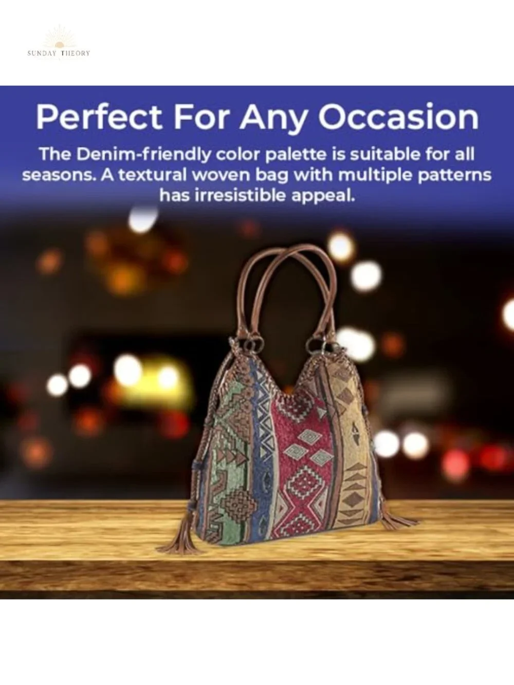 Tapestry Slouchy Hobo Bag with Snap Closure, Faux Leather Trim, Lined Interior